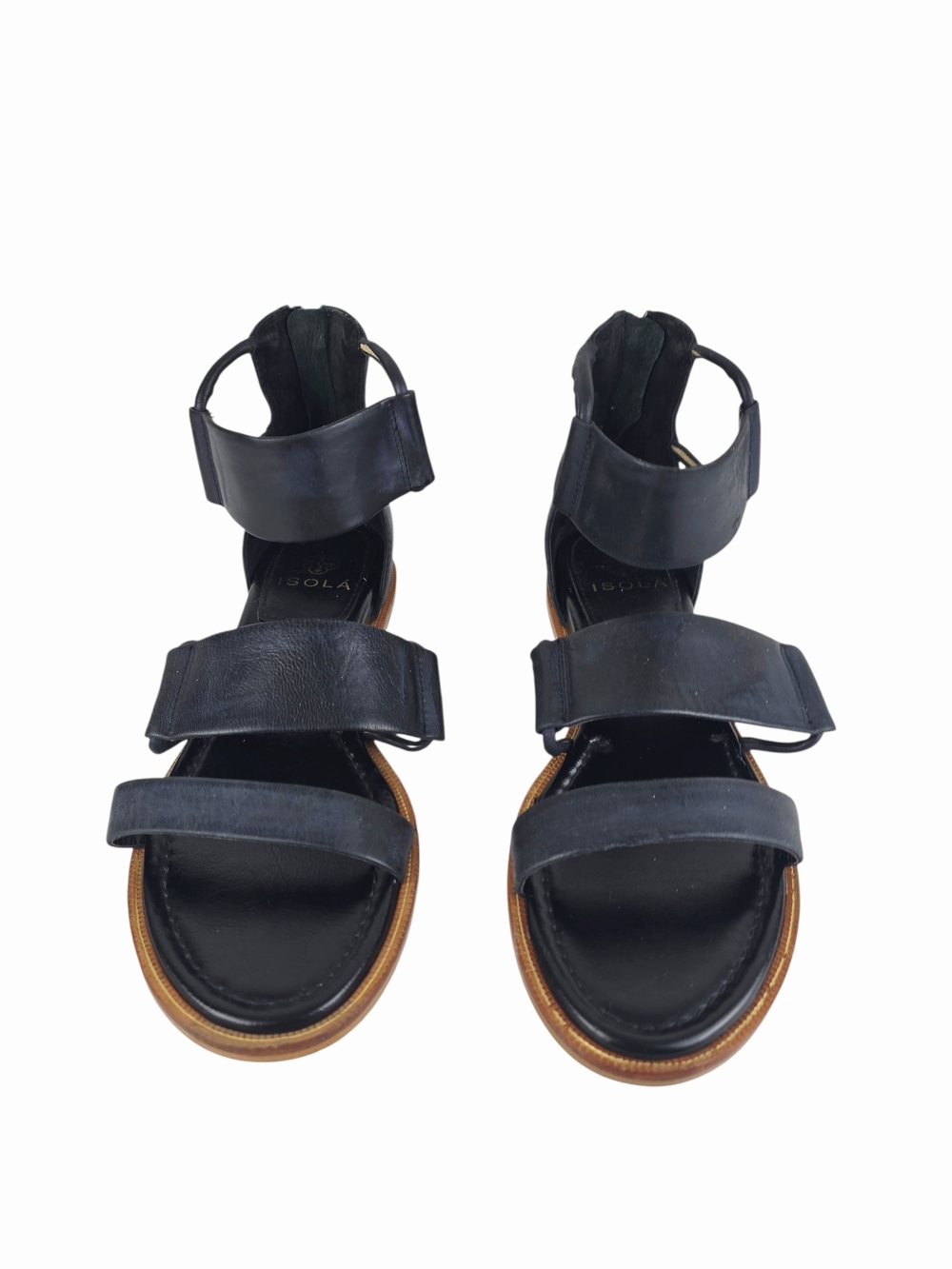 Isola Black Leather Ankle Strap Gladiator Sandals - Picture 3 of 11